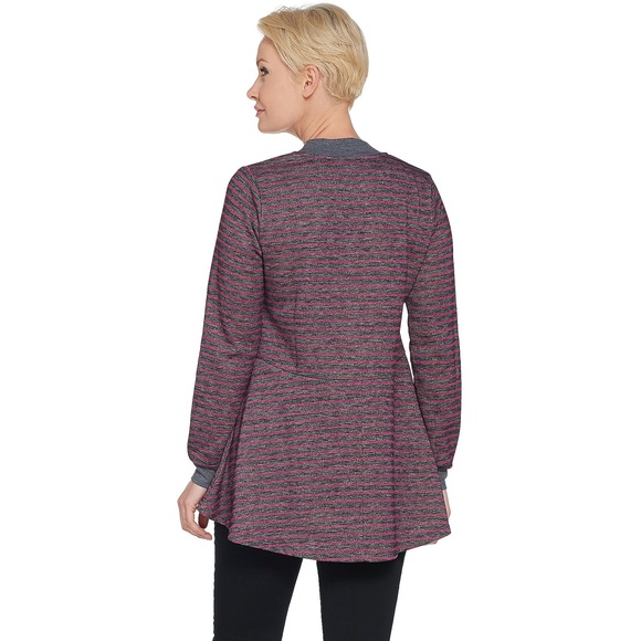 LOGO BY LORI GOLDSTEIN Striped French Terry Jacket Grey White Size Medium - Picture 2 of 11